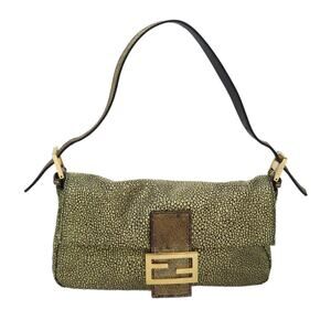 FENDI Mamma Baguette Shoulder Bag Canvas Gold Tone 40883613